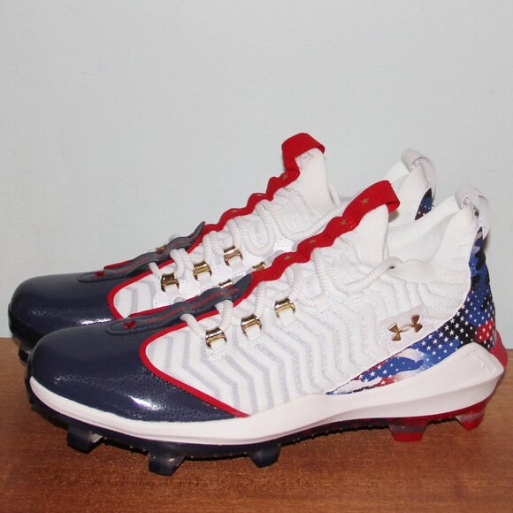 Under Armour Harper 9 Pro TPU \'USA\' Baseball Cleats Mens 13 White Red Blue